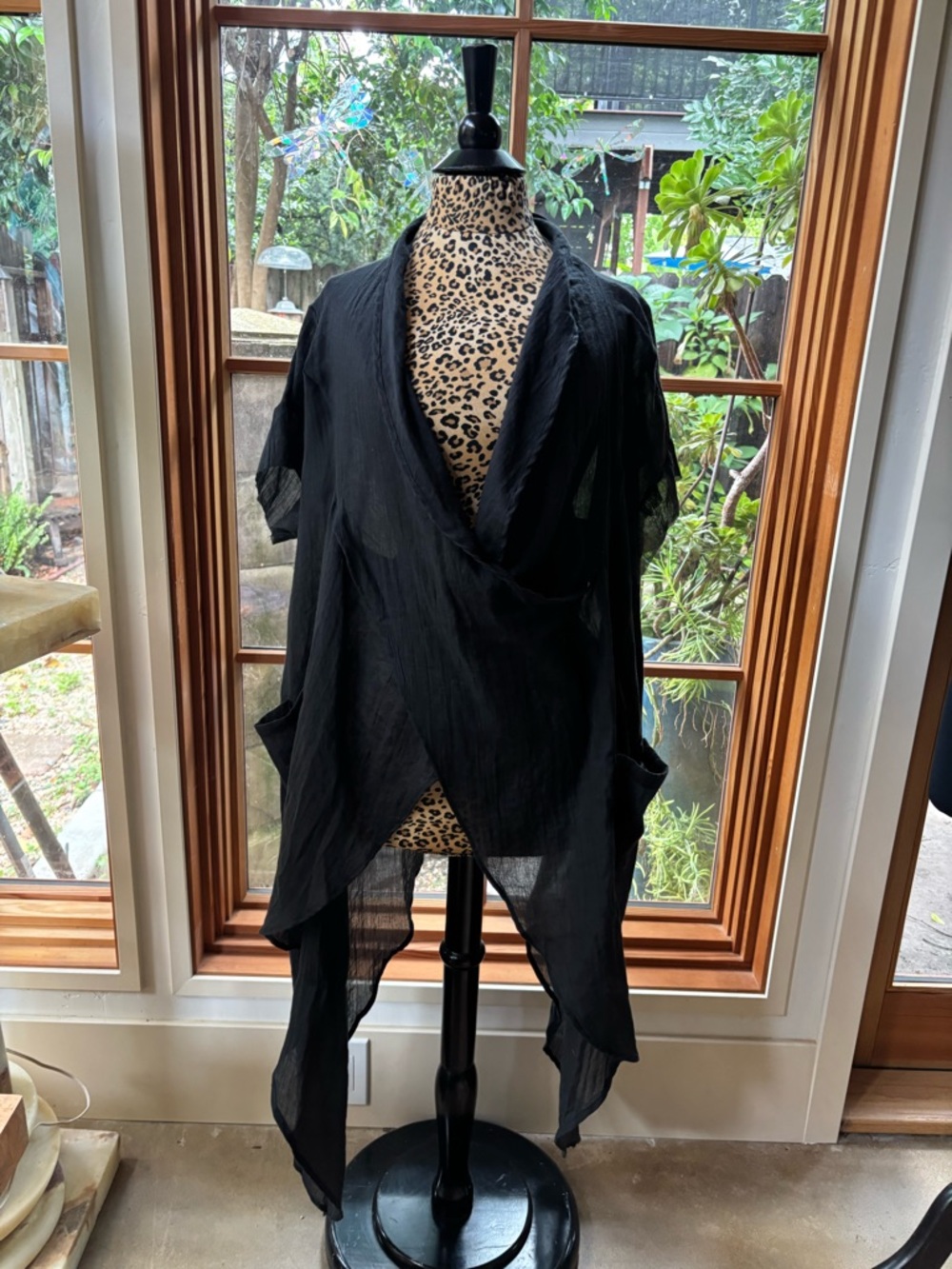 Lightweight Draped Black Wrap Cardigan